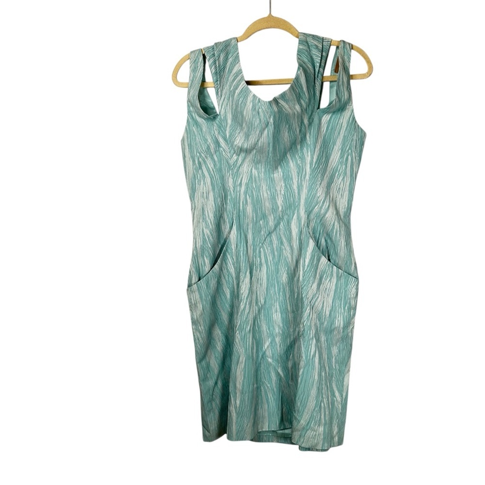 Kevan Hall Teal Dress 10 Off Shoulder Fitted Midi Elegant Evening Cocktail Event